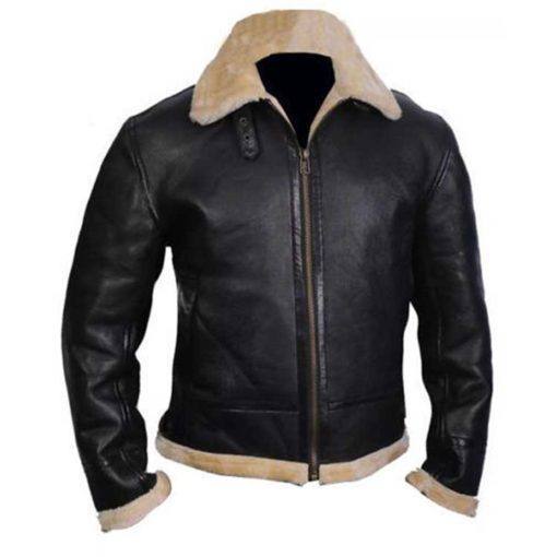 BOMBER GENUINE FUR COLLAR SHEEPSKIN LEATHER JACKET SI-232 - Image 3