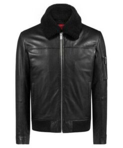 Alternative view of BLACK BOMBER FUR COLLAR REAL LEATHER JACKET SI-233