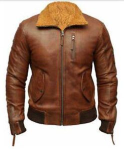Alternative view of BROWN BOMBER HOODED LEATHER JACKET SI-221