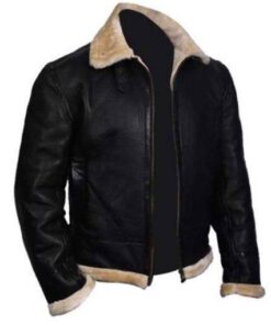 Alternative view of BOMBER GENUINE FUR COLLAR SHEEPSKIN LEATHER JACKET SI-232