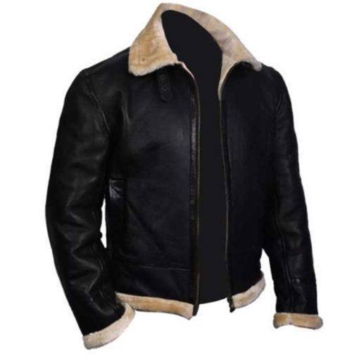 BOMBER GENUINE FUR COLLAR SHEEPSKIN LEATHER JACKET SI-232 - Image 2