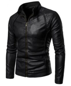 High Collar Leather Jacket Men SI-114