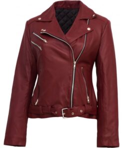Maroon Biker Jacket for Women SI-507