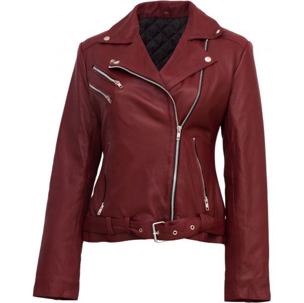 Maroon Biker Jacket for Women SI-507