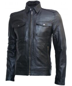 Alternative view of Slim Fit Men's Biker Black Leather Jacket SI-129