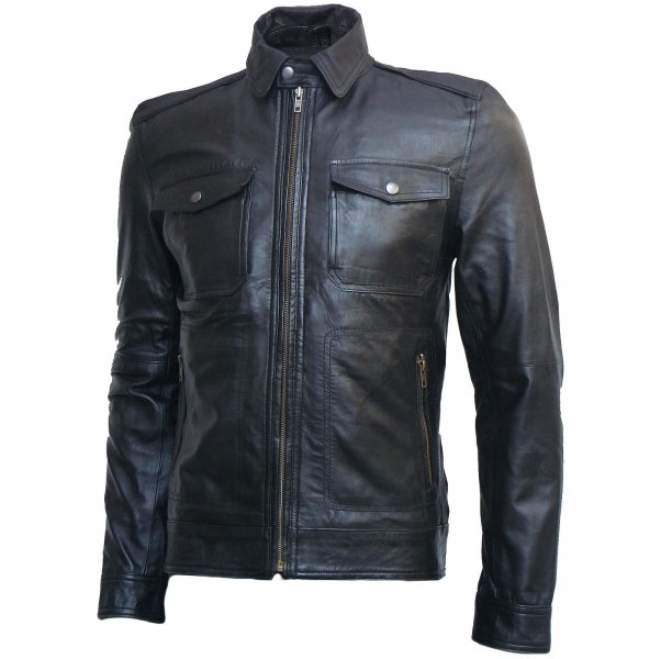 Slim Fit Men's Biker Black Leather Jacket SI-129 - Image 2