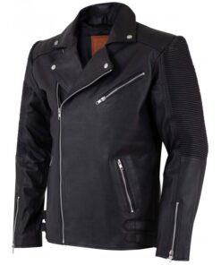 Alternative view of Men's Retro Leather Motorcycle Jacket in Black SI-101