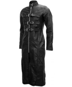 Alternative view of Long Belted Black Men's Leather Trench Coat SI-313