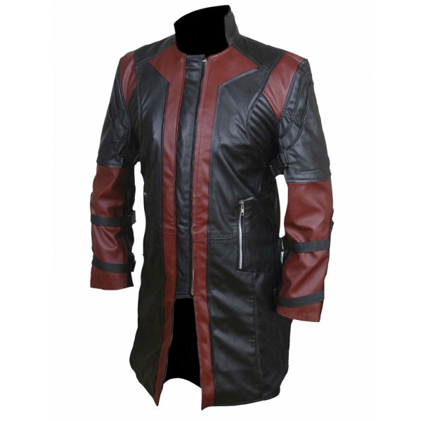 Men's Red & Black Long Leather Coat SI-312 - Image 2