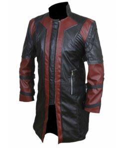 Men's Red & Black Long Leather Coat SI-312