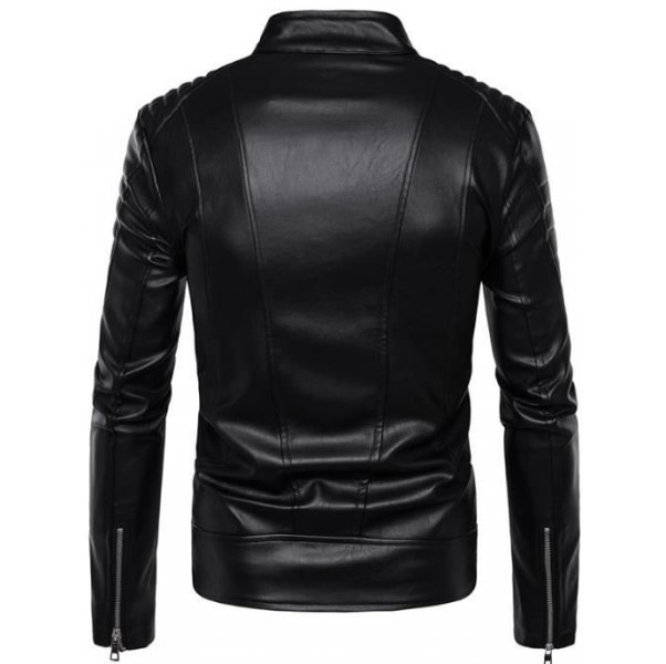 Men's Stand Up Collar Leather Jacket SI-135 - Image 3