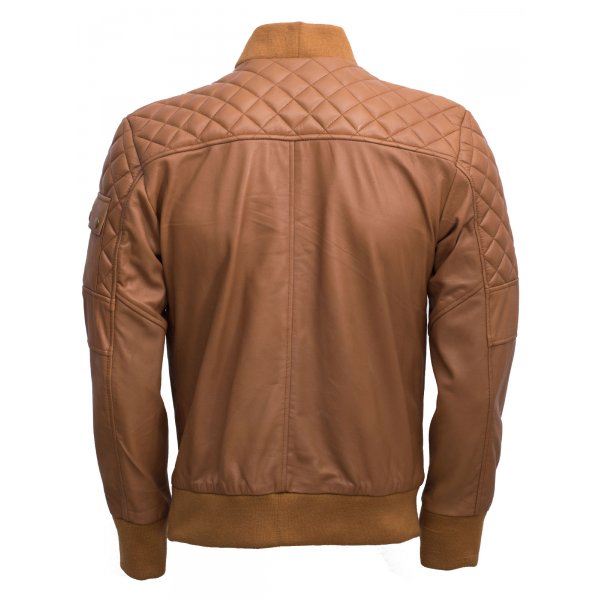 Men Tan Bomber Leather Quilted Jacket - Abbronzatura SI-217 - Image 4