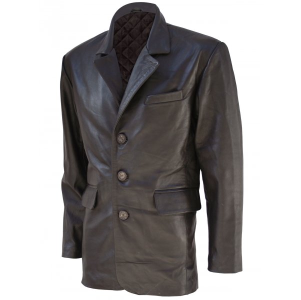 3 Button Men Timeless Leather Coat SI-306 - Image 3