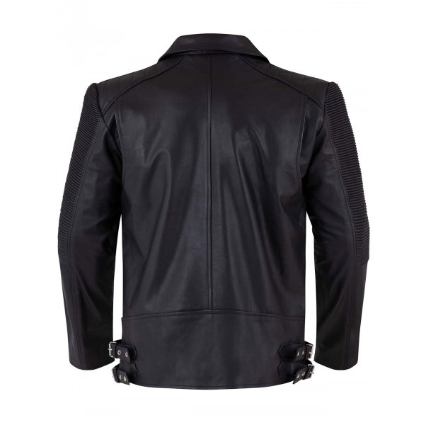 Men's Retro Leather Motorcycle Jacket in Black SI-101 - Image 3