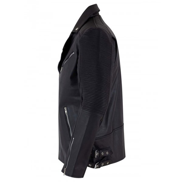 Men's Retro Leather Motorcycle Jacket in Black SI-101 - Image 4