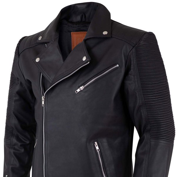 Men's Retro Leather Motorcycle Jacket in Black SI-101 - Image 5
