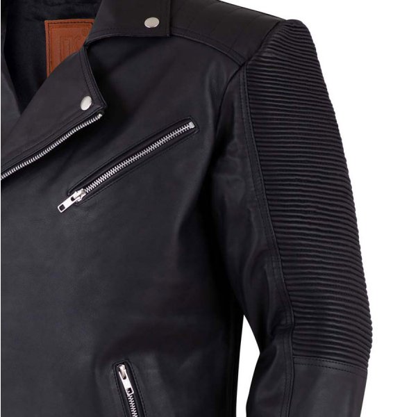 Men's Retro Leather Motorcycle Jacket in Black SI-101 - Image 7