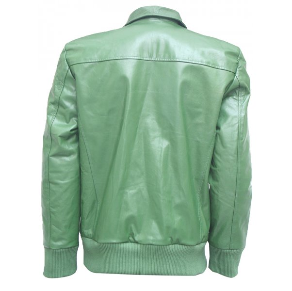 Green Bomber Men's Studded Leather Jacket SI-214 - Image 3