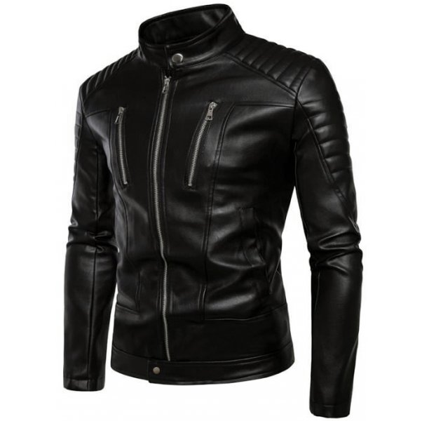 Men's Stand Up Collar Leather Jacket SI-135 - Image 2