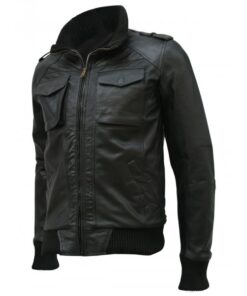 Alternative view of Black Leather Bomber Jacket Men SI-201