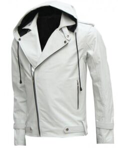 Modern Men's White Hooded Leather Jacket SI-126