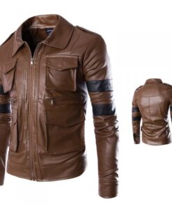 Alternative view of Resident Evil Brown 4 Pocket Leather Jacket with Black Strip SI-134