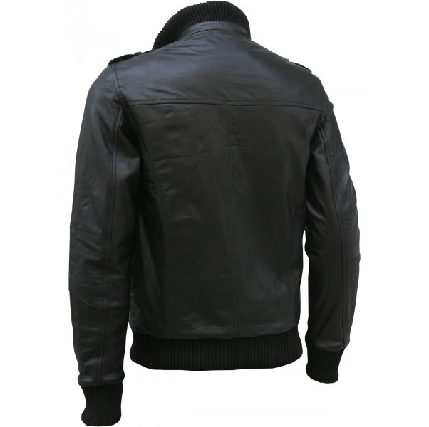 Work Wear Black Bomber Leather Jacket- Lavoro SI-205 - Image 3