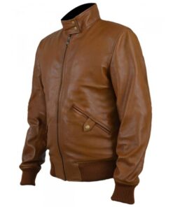 Tan Leather Bomber Jacket Men SI-209