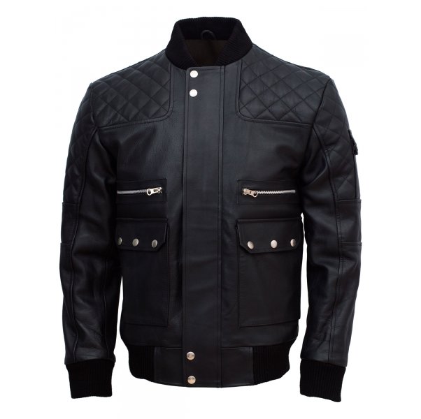 Work Wear Black Bomber Leather Jacket- Lavoro SI-205 - Image 2