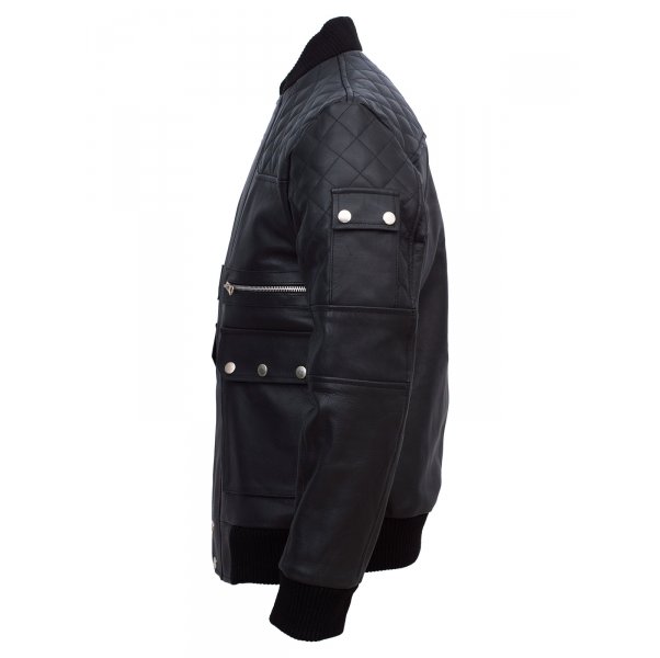 Work Wear Black Bomber Leather Jacket- Lavoro SI-205 - Image 4